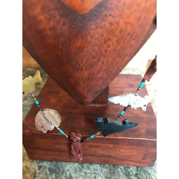Vtg Zuni Fetish Necklace Native American Hand Carved Brown Bear Center - Picture 3 of 10